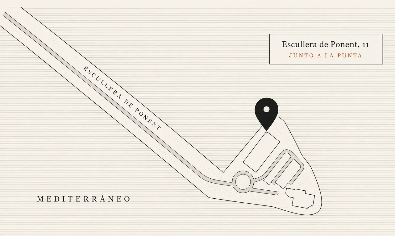 Plano del puerto de Burriana con La Jorgería señalada en la Escullera de Ponent, junto a la punta